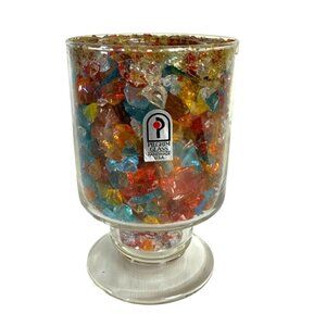 Pilgrim Glass Votive Candle Holder VTG 60s Romance Color Kaleidoscope Ambience